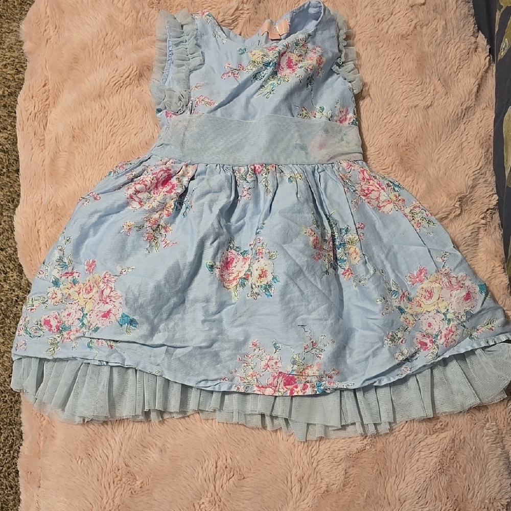 Floral Blue Kids Dress 3t